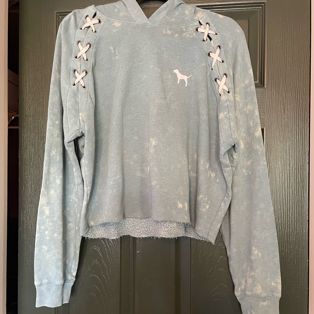 Victoria Secret PINK Teal Green Hoodie Women Size Large L with Tye Dye Detail
